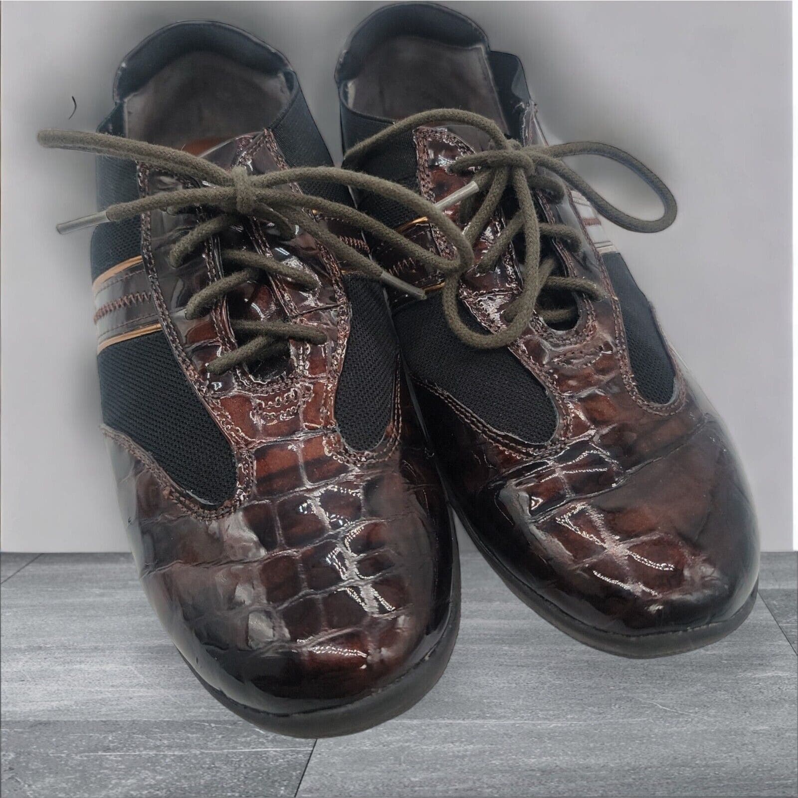 Ros Hommerson Womens Size 8 Nancy Lace Up Shoes Croc Brown Black Nwob